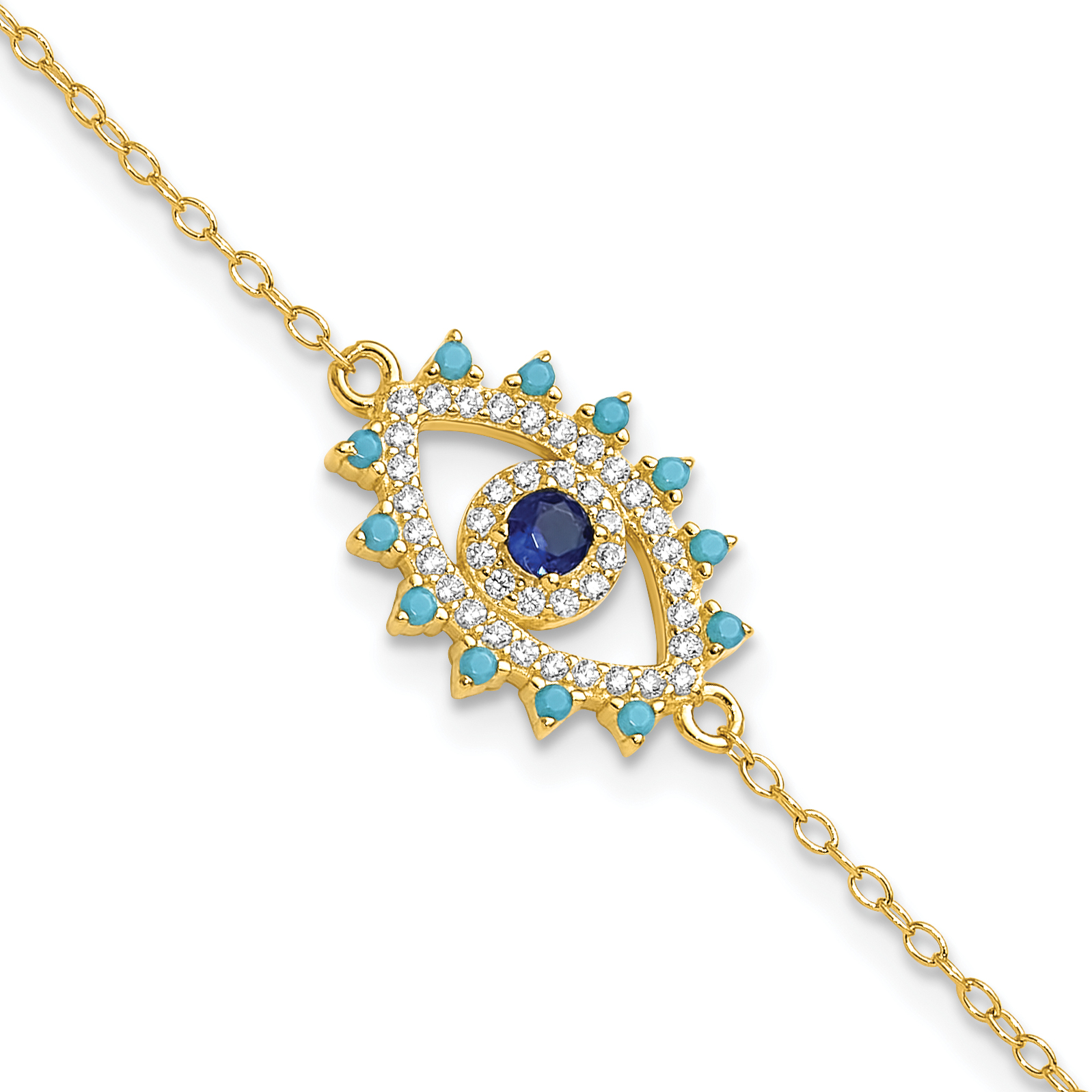 Sterling Silver Gold-tone Glass and Glass Crystal Evil Eye Bracelet (QG6546-7)