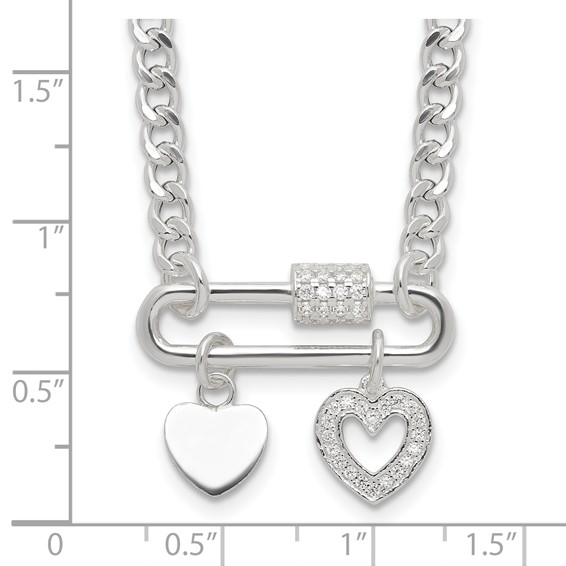 Sterling Silver RH-plated CZ Heart Moveable 16.25in w/2in ext Necklace