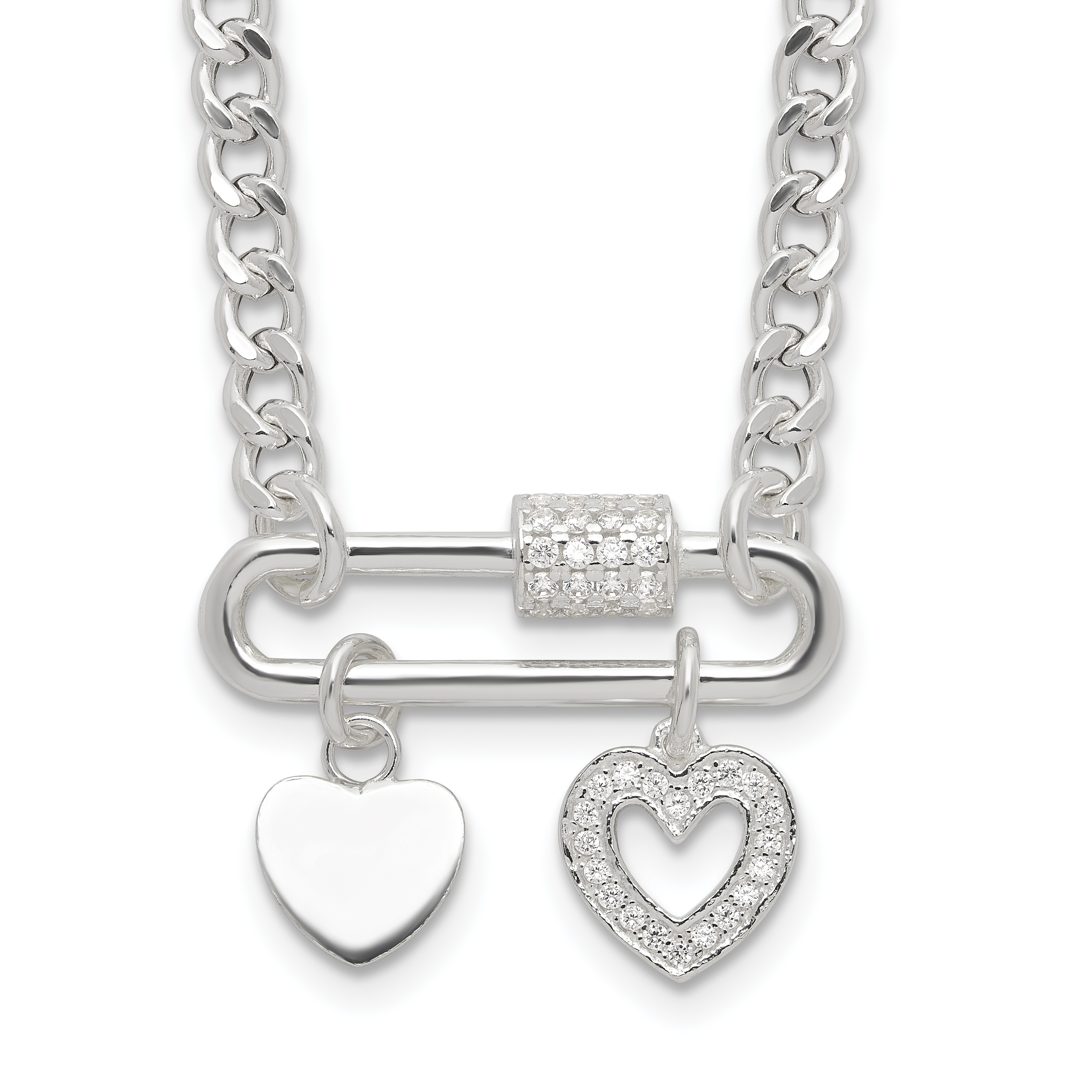 Sterling Silver RH-plated CZ Heart Moveable 16.25in w/2in ext Necklace (QG6548-16.25)