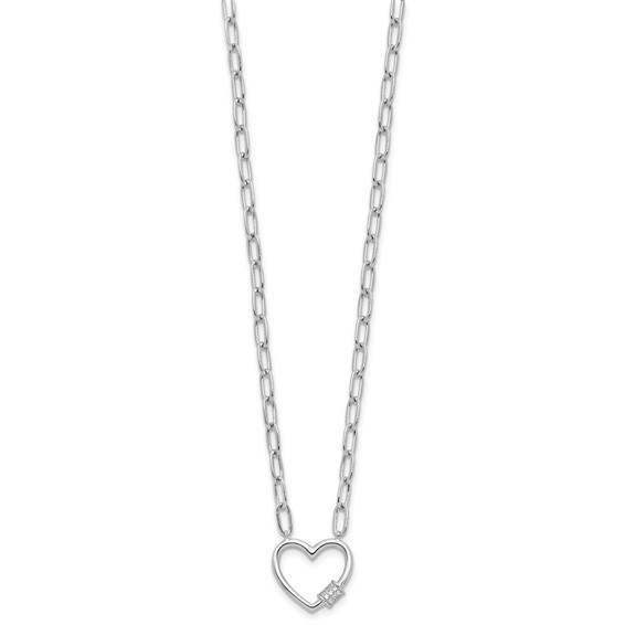 Sterling Silver Heart with CZ Paperclip Necklace