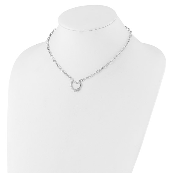 Sterling Silver Heart with CZ Paperclip Necklace
