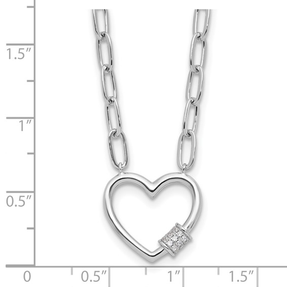 Sterling Silver Heart with CZ Paperclip Necklace