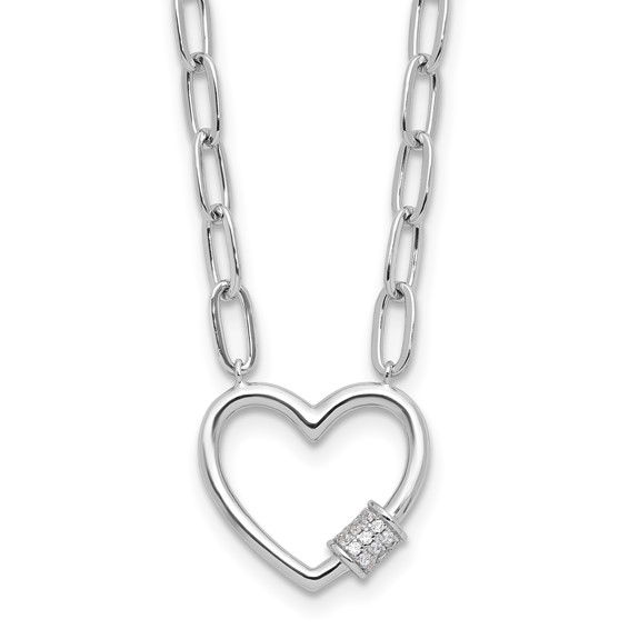 Sterling Silver Heart with CZ Paperclip Necklace