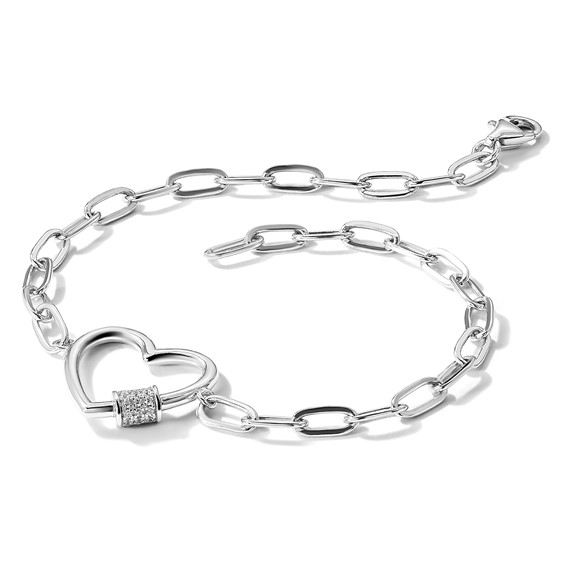 Sterling Silver Rhodium-plated with CZ Heart Paperclip Link 7.5in Bracelet