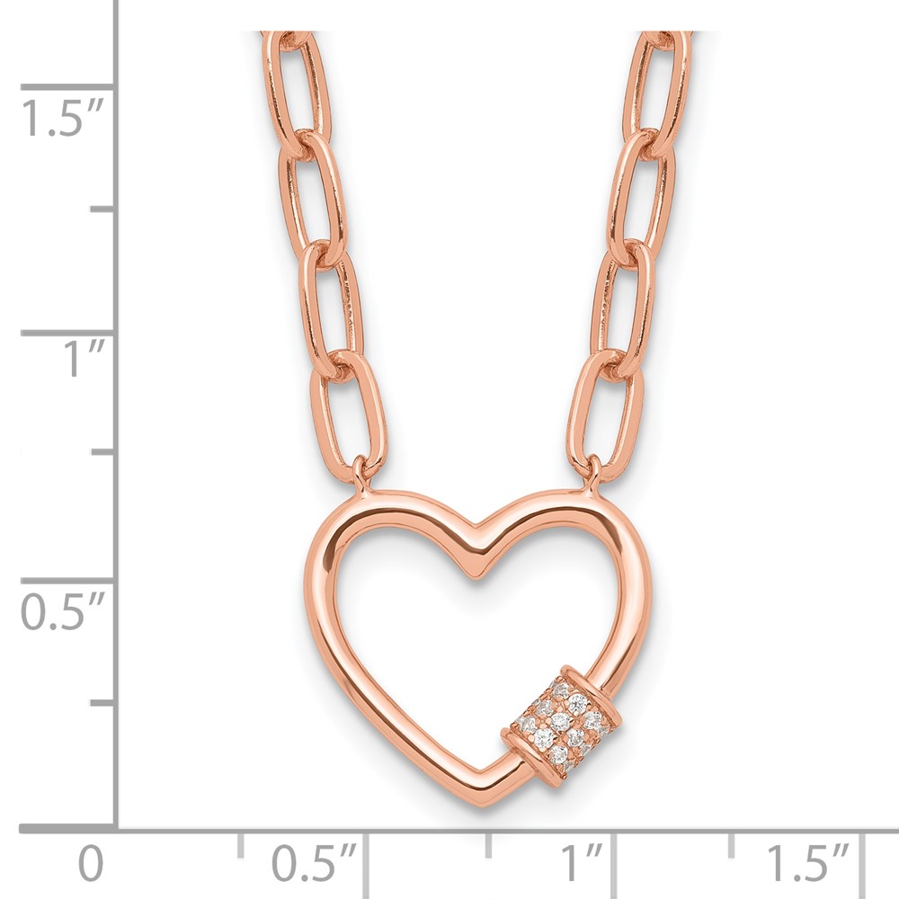 Sterling Silver Rose-tone CZ Heart Paper Clip with 2in ext. Necklace (QG6551RP-15.5)