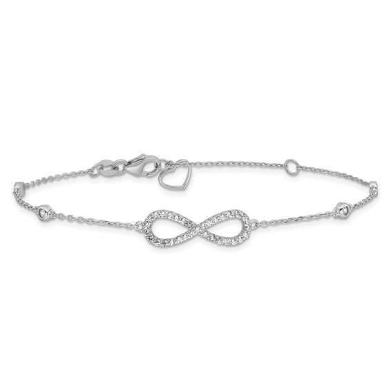 Sterling Silver RH-plate CZ Infinity Bracelet and Necklace Set