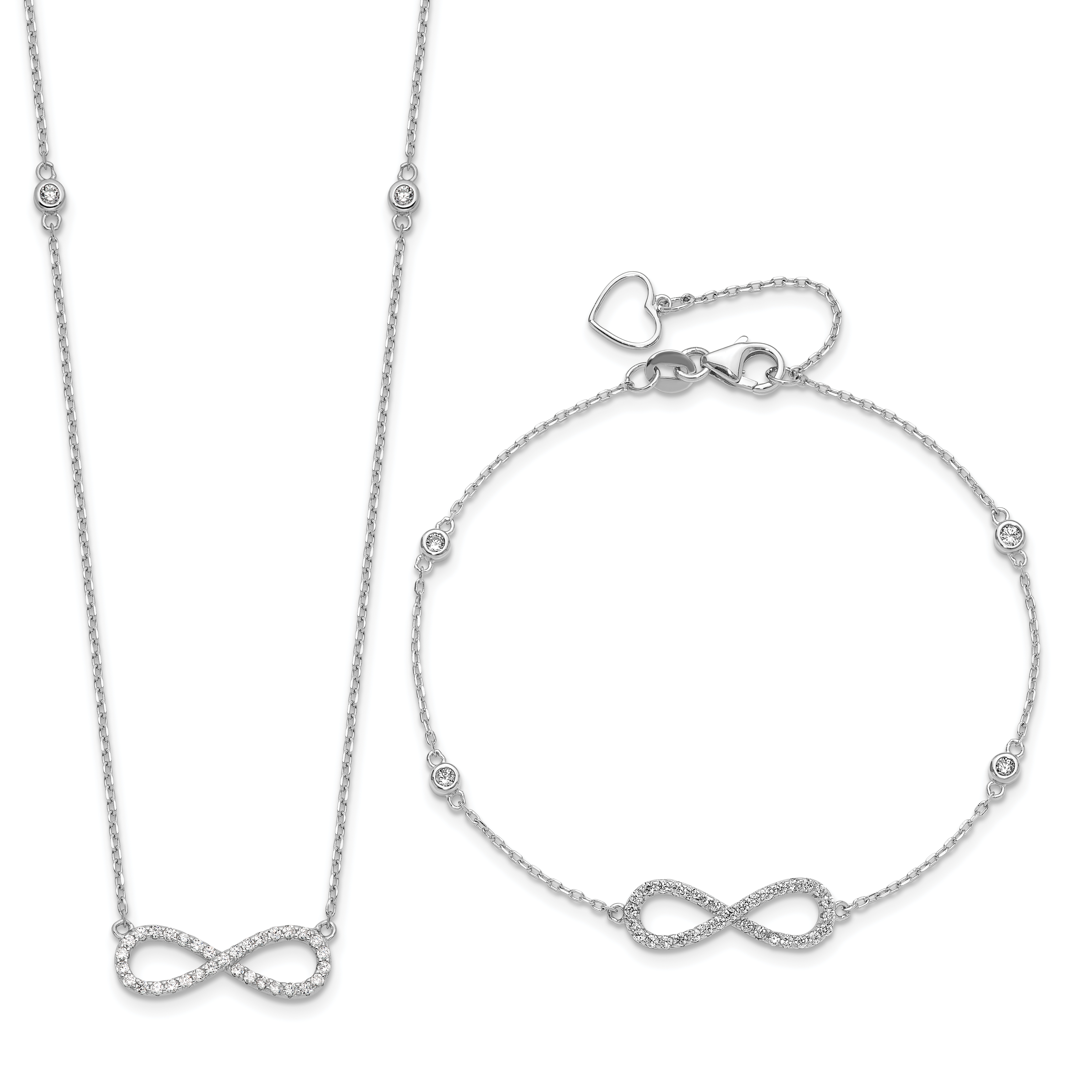 Sterling Silver RH-plate CZ Infinity Bracelet and Necklace Set (QG6554SET)