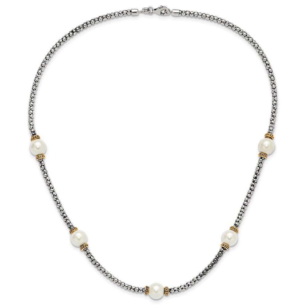 Sterling Silver and Gold-tone Synthetic Pearl 18in Necklace (QG6555-18)