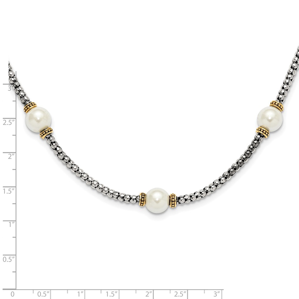 Sterling Silver and Gold-tone Synthetic Pearl 18in Necklace (QG6555-18)
