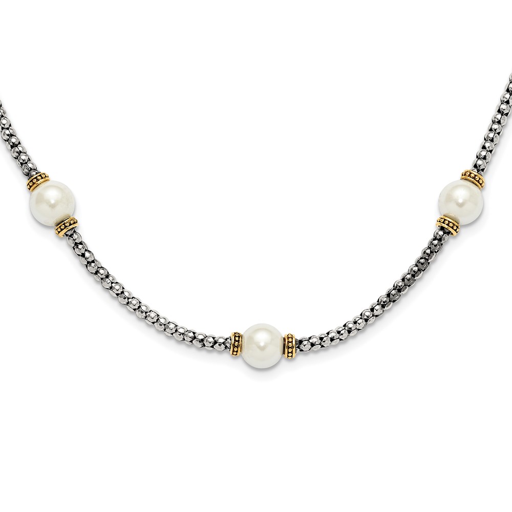 Sterling Silver and Gold-tone Synthetic Pearl 18in Necklace (QG6555-18)