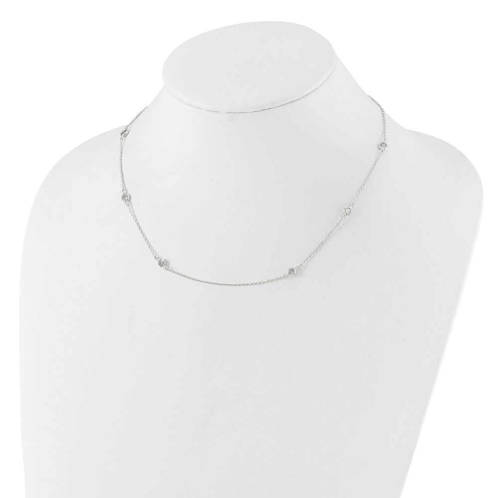 Sterling Silver Polished CZ 6 Station with 2in ext Necklace (QG6557-18)