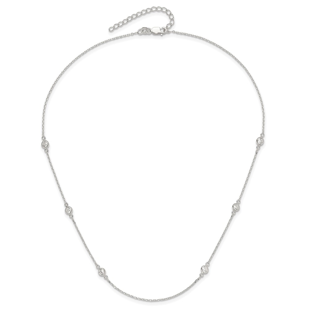 Sterling Silver Polished CZ 6 Station with 2in ext Necklace (QG6557-18)