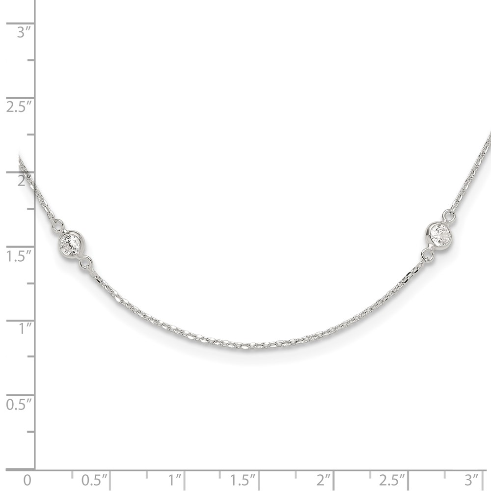 Sterling Silver Polished CZ 6 Station with 2in ext Necklace (QG6557-18)