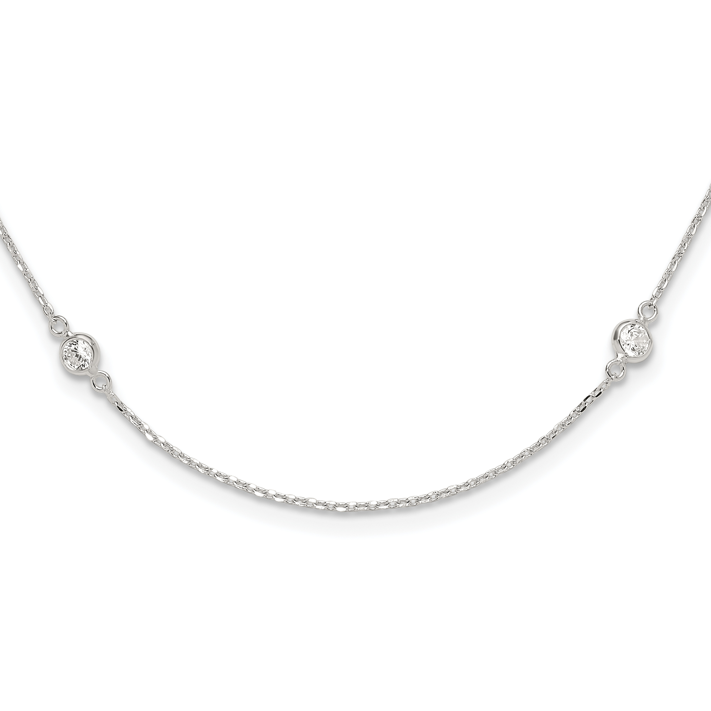 Sterling Silver Polished CZ 6 Station with 2in ext Necklace (QG6557-18)