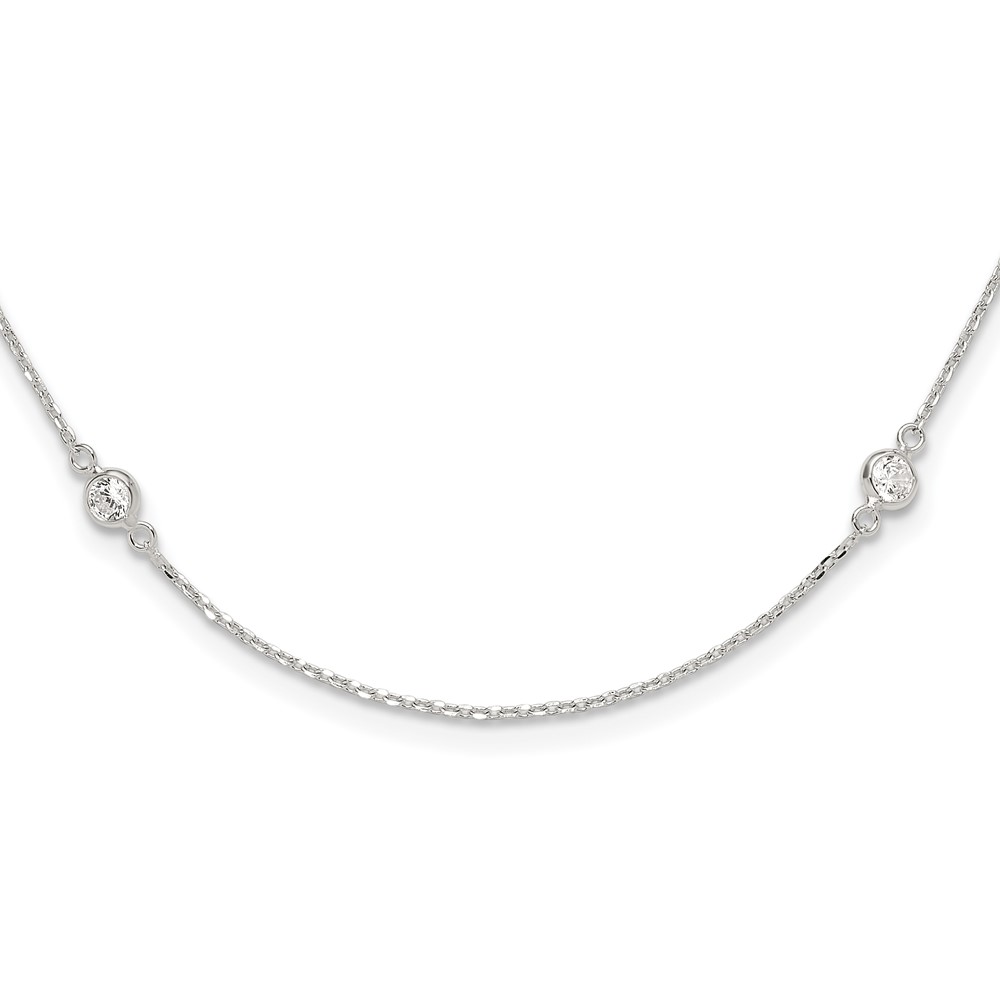 Sterling Silver Polished CZ 6 Station with 2in ext Necklace (QG6557-18)