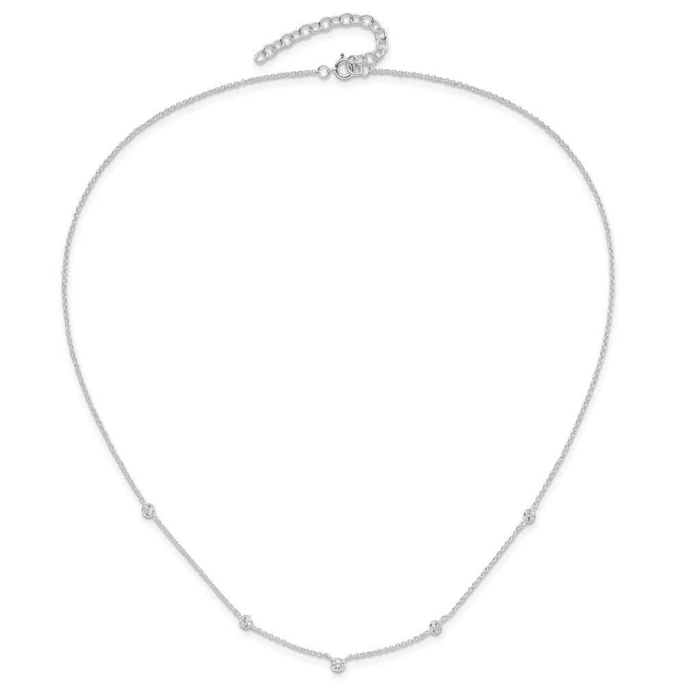 Sterling Silver E-coated CZ Stations 18in w/2in ext Necklace (QG6558-18)