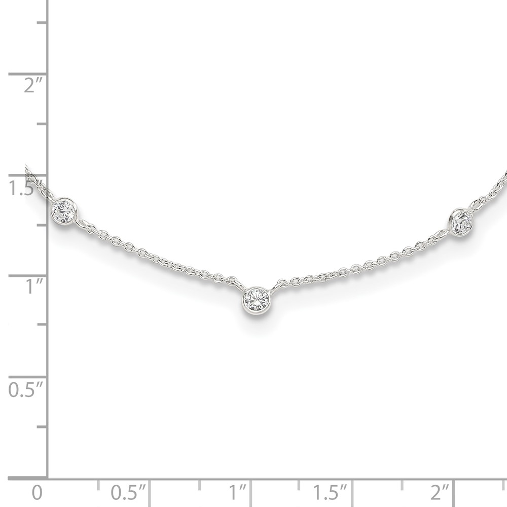 Sterling Silver E-coated CZ Stations 18in w/2in ext Necklace (QG6558-18)