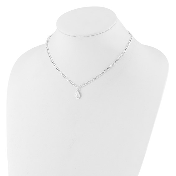 Sterling Silver RH-plated Miraculous Medal Link 16in w/2in ext. Necklace
