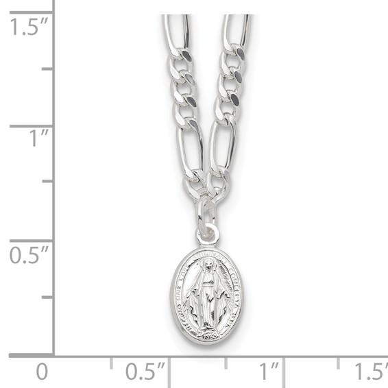 Sterling Silver RH-plated Miraculous Medal Link 16in w/2in ext. Necklace