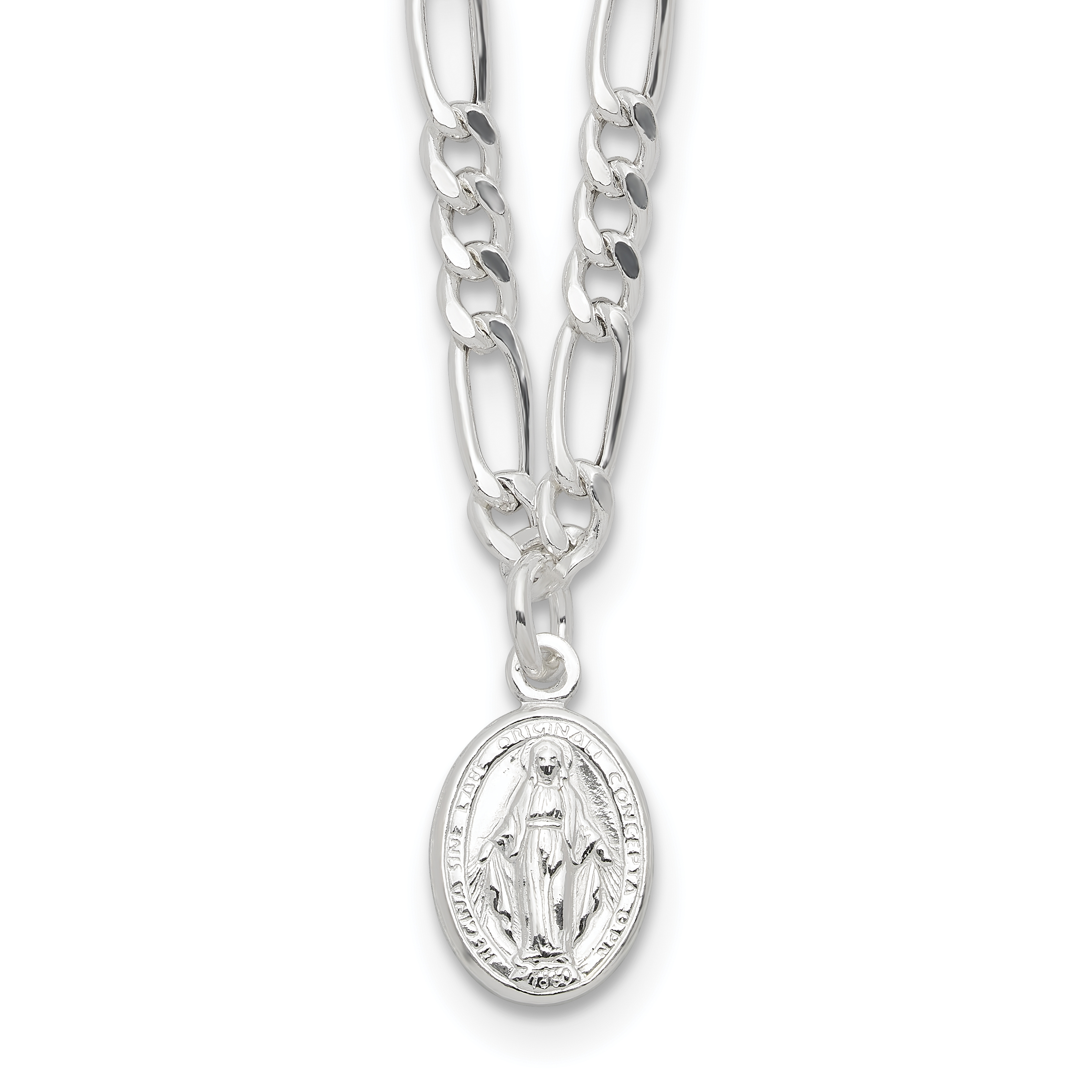 Sterling Silver RH-plated Miraculous Medal Link 16in w/2in ext. Necklace (QG6560-16)