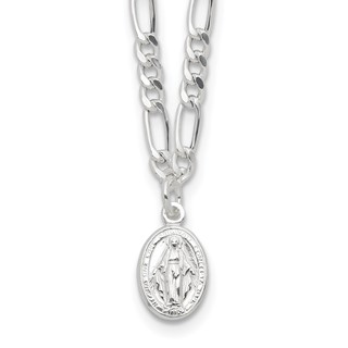 Sterling Silver RH-plated Miraculous Medal Link 16in w/2in ext. Necklace
