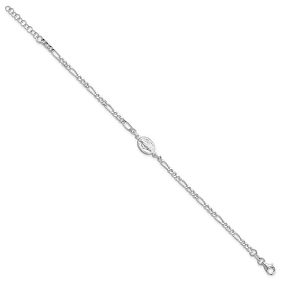 Sterling Silver RH-plated Miraculous Medal 7.25in w/1in ext. Bracelet