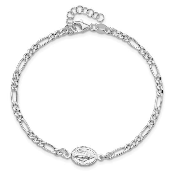Sterling Silver RH-plated Miraculous Medal 7.25in w/1in ext. Bracelet