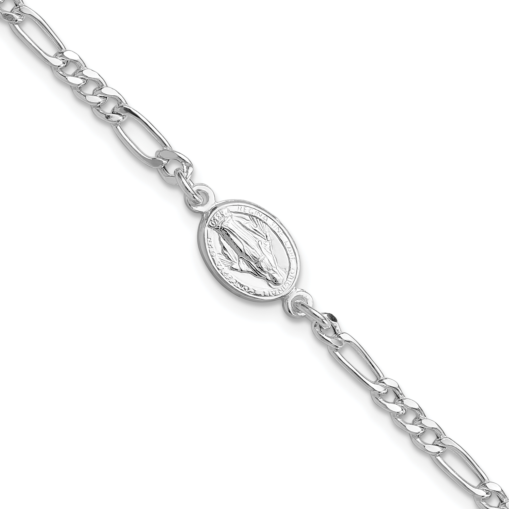 Sterling Silver RH-plated Miraculous Medal 7.25in w/1in ext. Bracelet (QG6560-7.25)