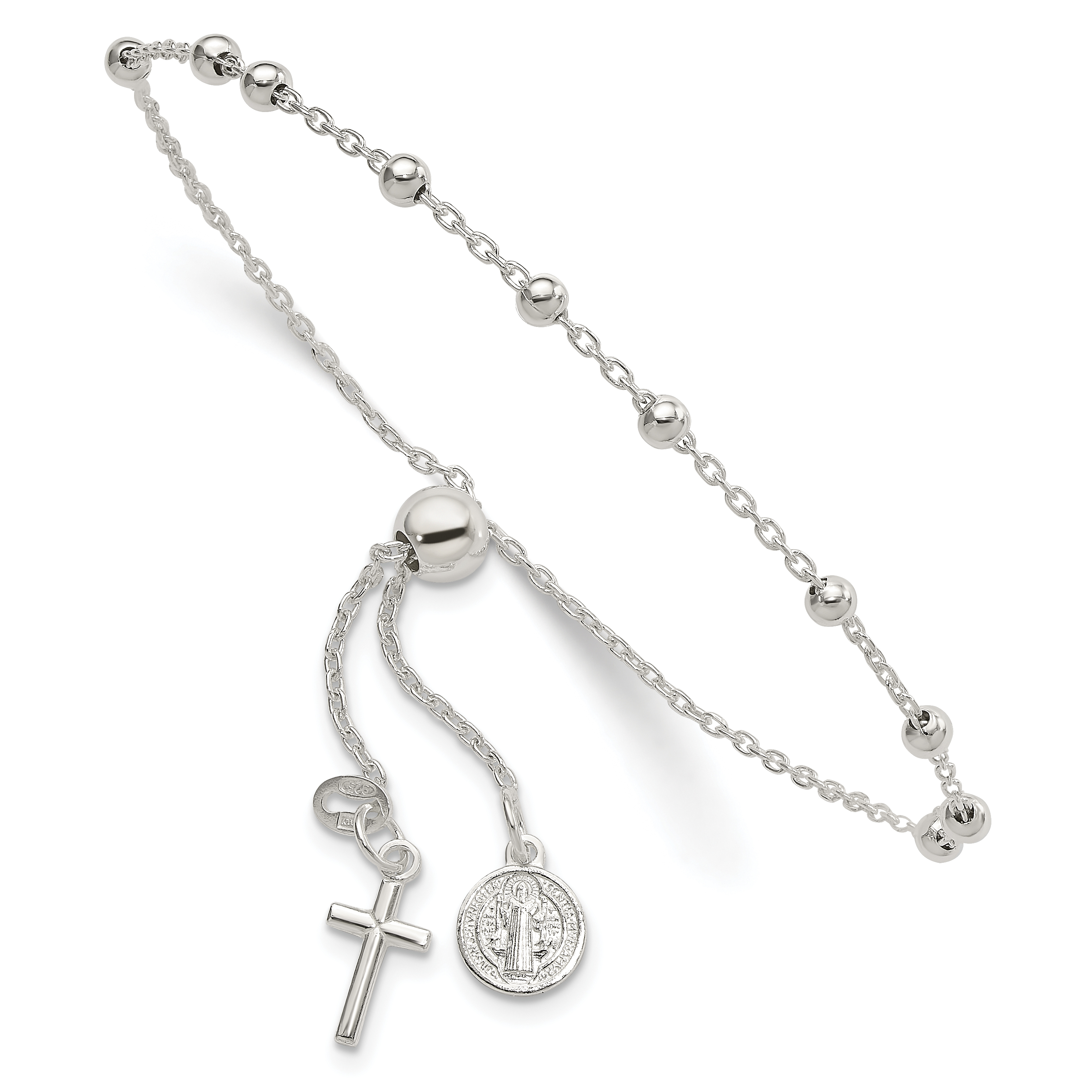 Sterling Silver St. Benedict Adjustable Rosary Bracelet (QG6562)