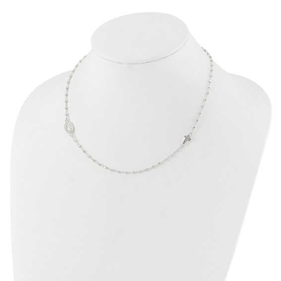 Sterling Silver Polished with CZ Cross and Miraculous Medal 18in Necklace