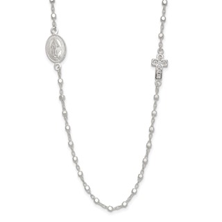 Sterling Silver Polished with CZ Cross and Miraculous Medal 18in Necklace