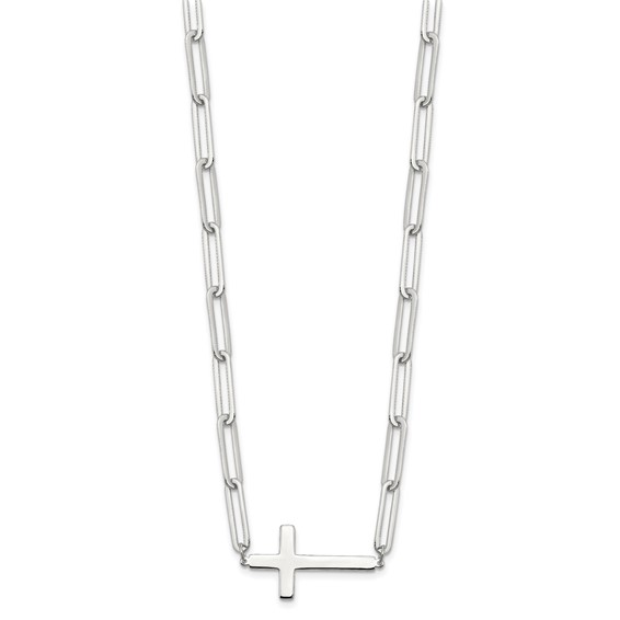 Sterling Silver E-Coated Cross Paperclip Link w/2 in ext Necklace