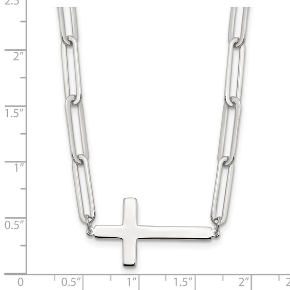 Sterling Silver E-Coated Cross Paperclip Link w/2 in ext Necklace