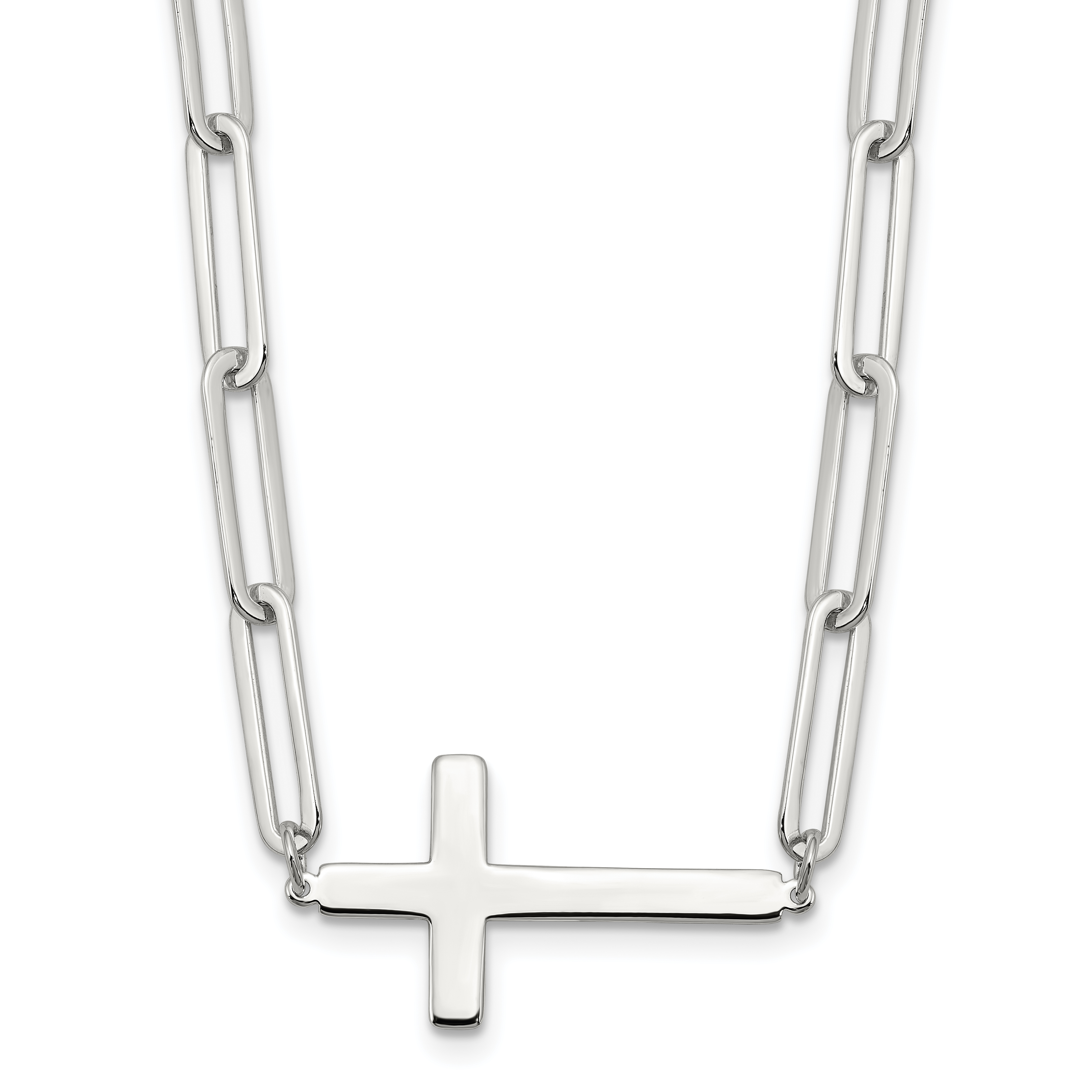Sterling Silver E-Coated Cross Paperclip Link w/2 in ext Necklace (QG6565-15.75)