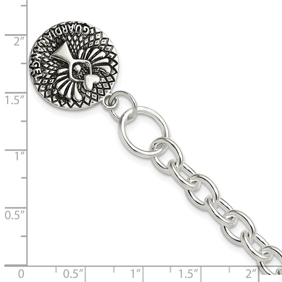 Sterling Silver Oxidized Dangle GUARDIAN ANGEL Toggle Clasp Bracelet