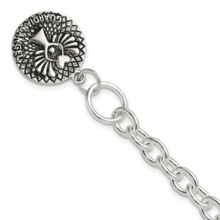 Sterling Silver Oxidized Dangle GUARDIAN ANGEL Toggle Clasp Bracelet