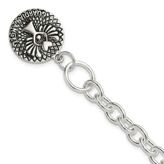Sterling Silver Oxidized Dangle GUARDIAN ANGEL Toggle Clasp Bracelet