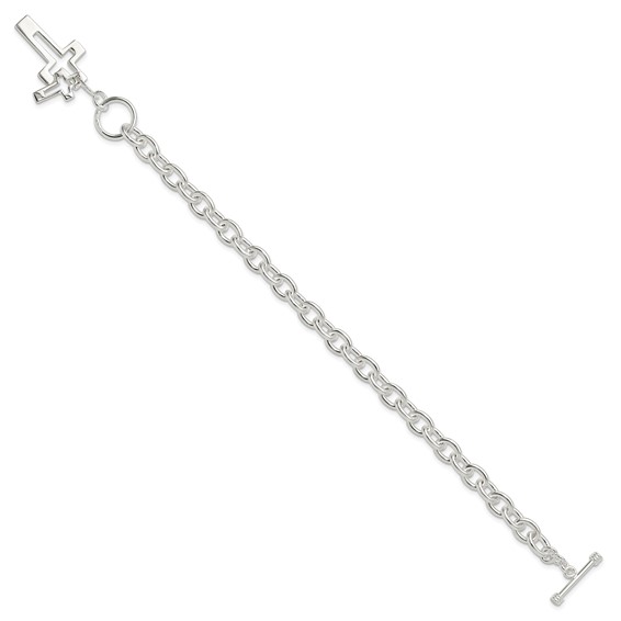 Sterling Silver E-Coated Double Open Cross Toggle Bracelet