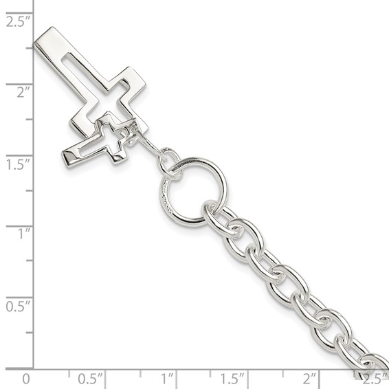Sterling Silver E-Coated Double Open Cross Toggle Bracelet
