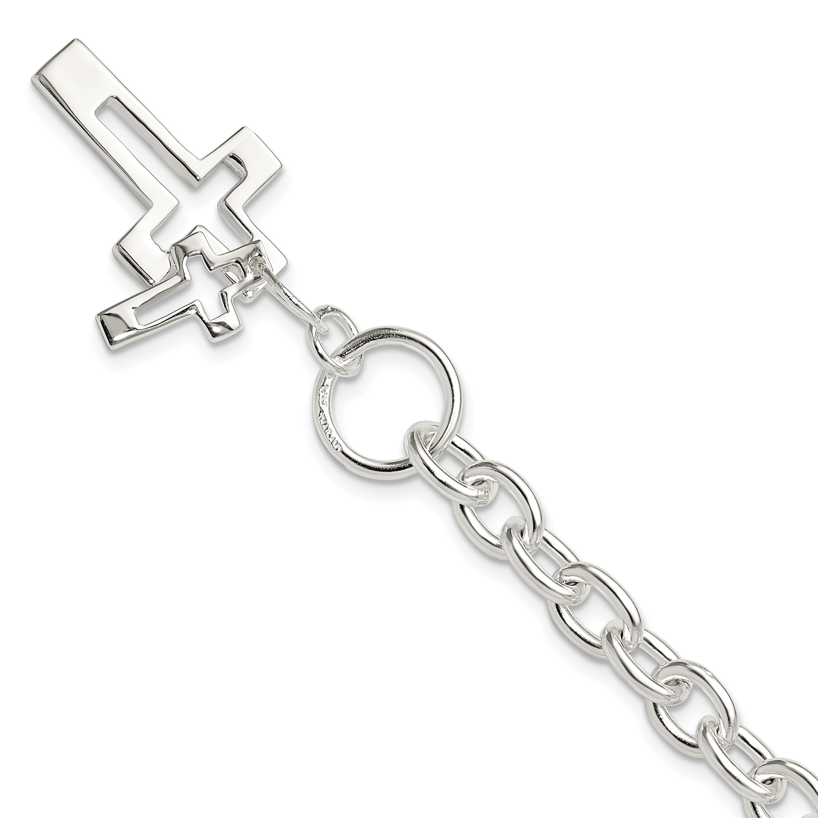 Sterling Silver E-Coated Double Open Cross Toggle Bracelet (QG6567-7.5)