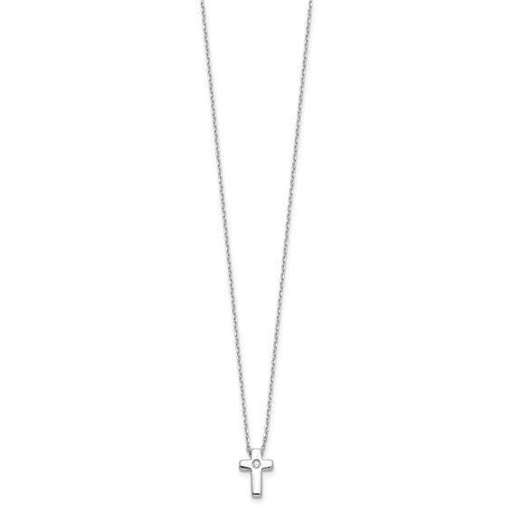 Sterling Silver Rhodium-plated CZ Cross 13in w/2in ext. Necklace