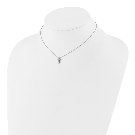 Sterling Silver Rhodium-plated CZ Cross 13in w/2in ext. Necklace