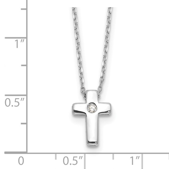 Sterling Silver Rhodium-plated CZ Cross 13in w/2in ext. Necklace