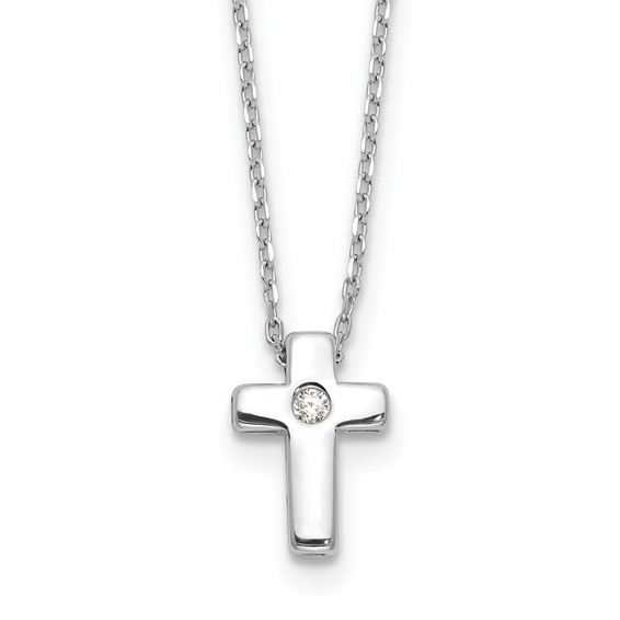 Sterling Silver Rhodium-plated CZ Cross 13in w/2in ext. Necklace