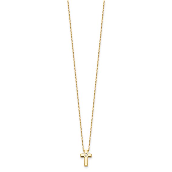 Sterling Silver Gold-tone CZ Cross 16in w/2in ext. Necklace