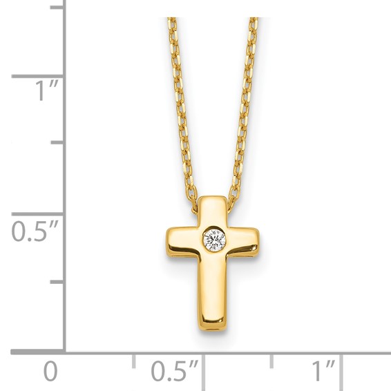 Sterling Silver Gold-tone CZ Cross 16in w/2in ext. Necklace