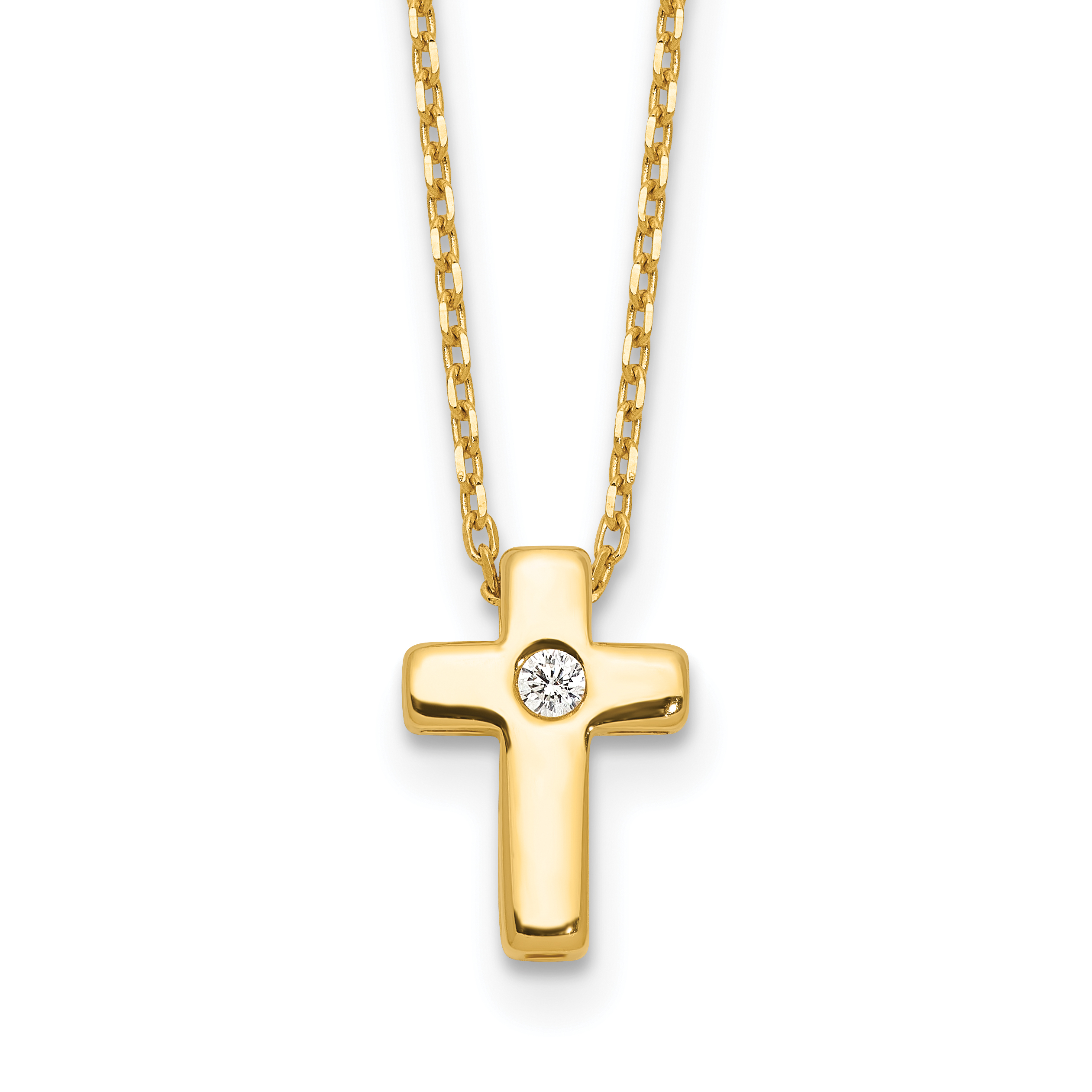 Sterling Silver Gold-tone CZ Cross 13in w/2in ext. Necklace (QG6568GP-13)
