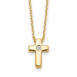 Sterling Silver Gold-tone CZ Cross 16in w/2in ext. Necklace