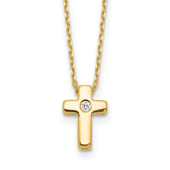Sterling Silver Gold-tone CZ Cross 16in w/2in ext. Necklace