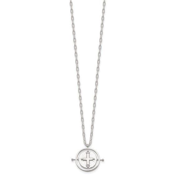 Sterling Silver E-Coating Movable/Spin Cross 16in w/2in ext Necklace